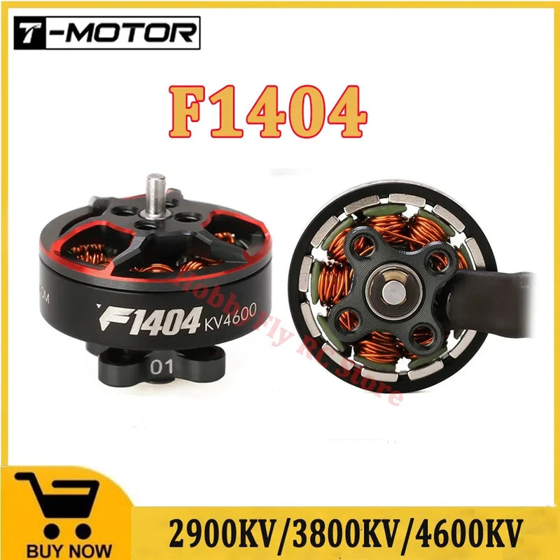 T-MOTOR F1404 brushless motor, exposed stator with red wire windings and 1.5mm shaft