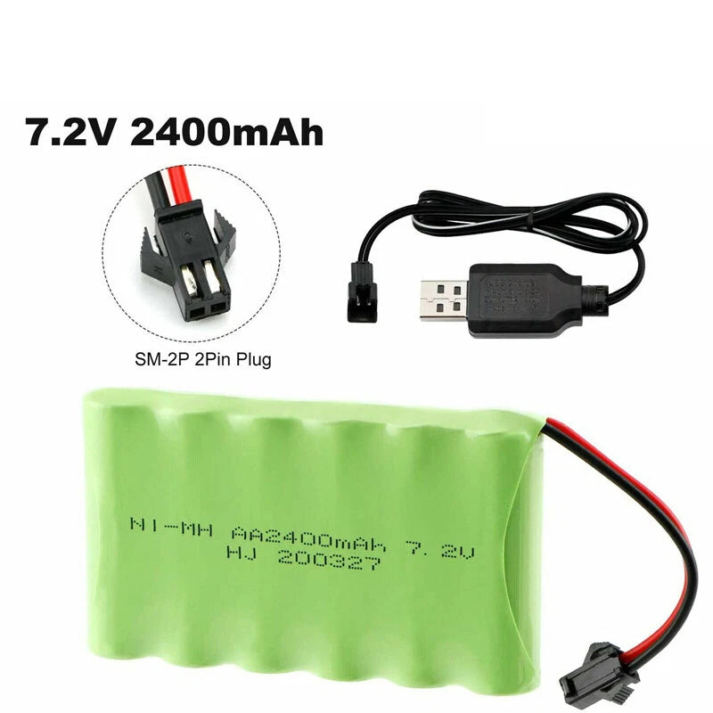 7.2V 2400mAh Rechargeable Ni-MH Battery Pack SM-2P 2Pin Plug for RC Truck Cars