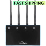4-channel FPV receiver display unit with four antennas and ports 1–4, black panel