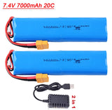 7.4V 7000mAh Li-po Battery with 2 in 1 cable for Henglong 3818 3839 3889 1/16 RC