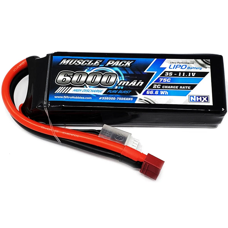 NHX Muscle Pack 3S 11.1V 6000mAh 75C Lipo Battery w/ Deans Connector Battery