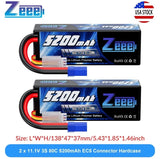 RC LiPo battery pack with hard case and EC5 connector, 11.1V 5200mAh, black.