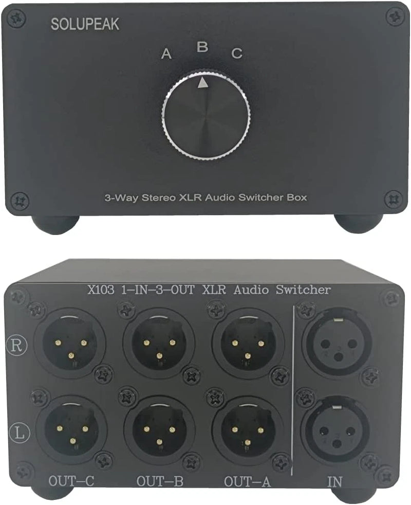 1 in 3 Out XLR Balanced Audio Switch Box, 3-Channels XLR Stereo Converter,Passiv