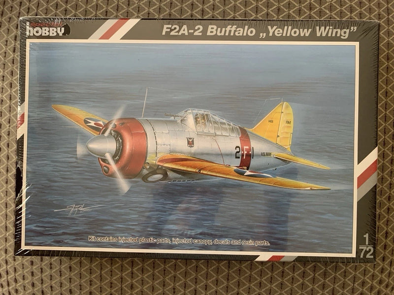Special Hobby 1:72 F2A-2 Buffalo model kit box with yellow-wing aircraft artwork