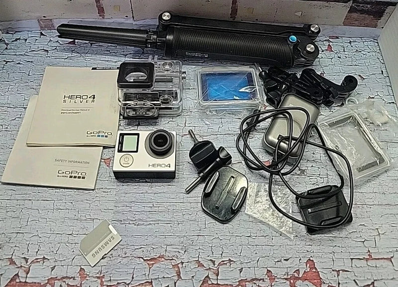 GoPro HERO4 Silver action camera kit with waterproof case and accessories