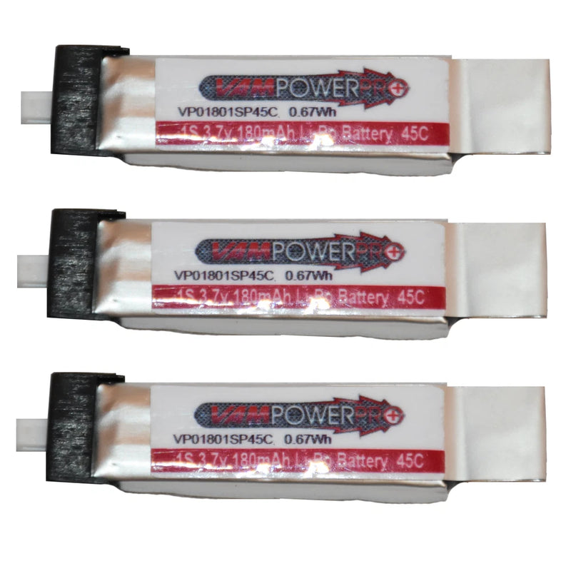 Vampowerpro Platinum Series (3) 180mAh 1S (3.7v) 45C Lipo Battery x3 w/ EFlite c