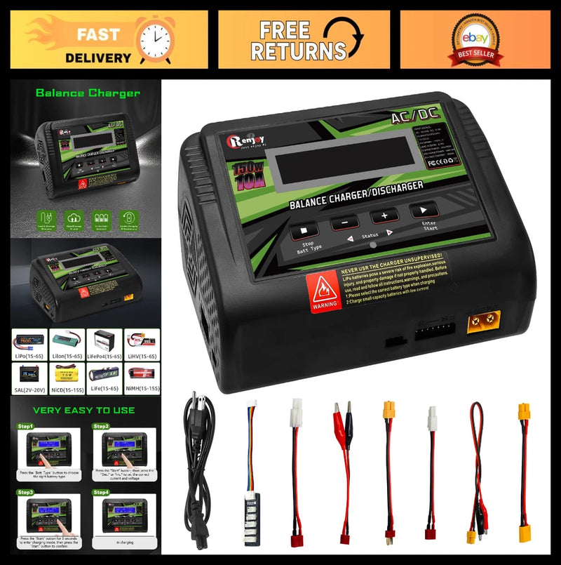 150W 10A Lipo Balance Charger for 1S-6S RC Cars, Fast Charge LiPo/Li-ion/NiMH Battery