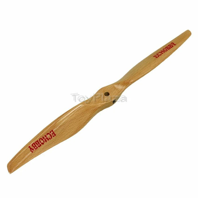 Beech wood propeller blade for RC model plane, light brown with red branding