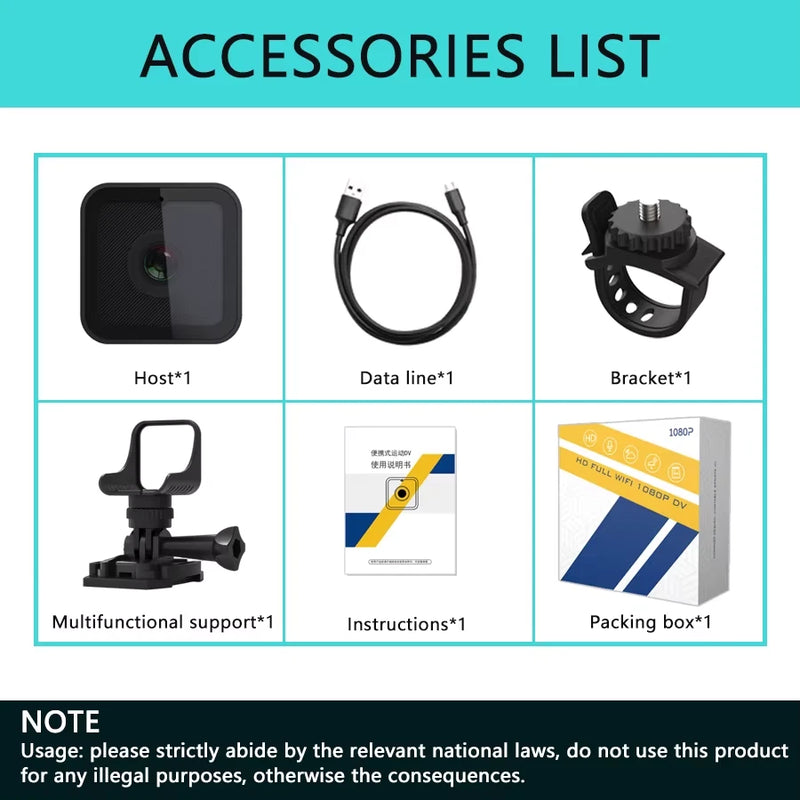 Equipped with Wifi Waterproof Camera, High-Definition 1080P Portable Sports Mini