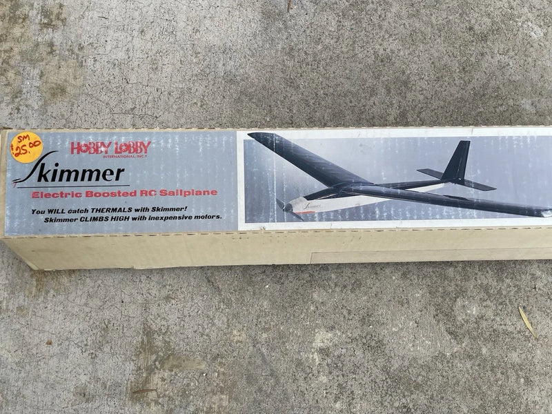 Electric RC skimmer sailplane toy box with plane graphics and Hobby Lobby branding