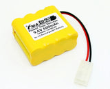 Yellow 9.6V 600mAh Ni-Cd battery pack with red/black wires and white connector