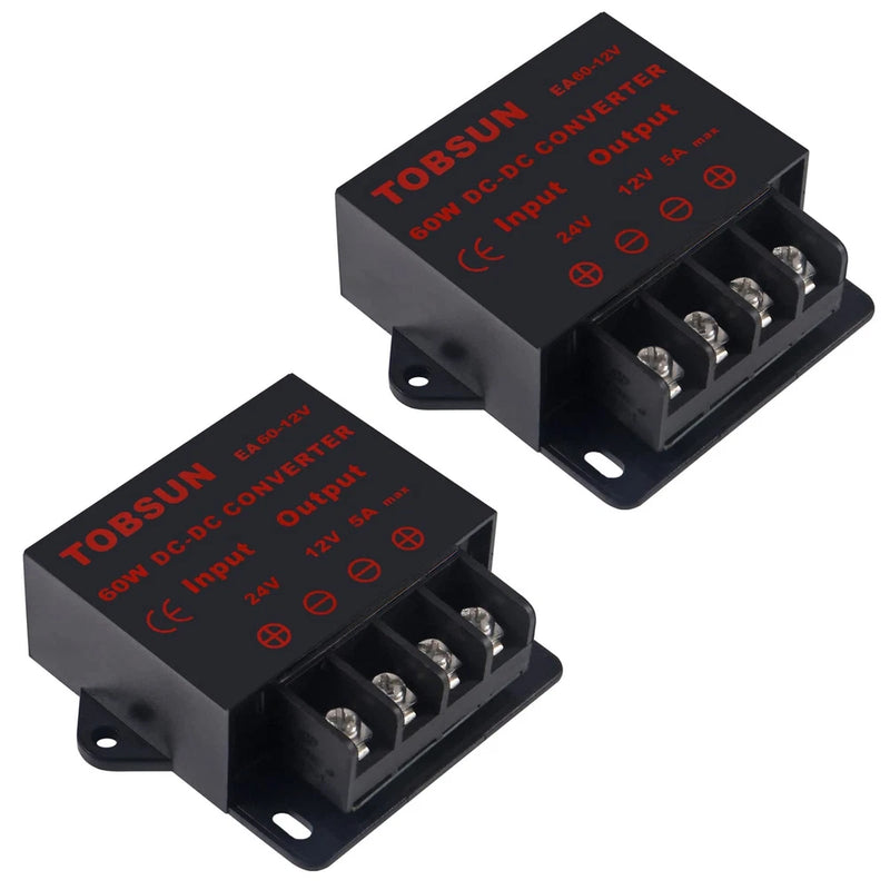 DC 24V to 12V step-down car voltage converter, black with 3 screw terminals (2-pack)
