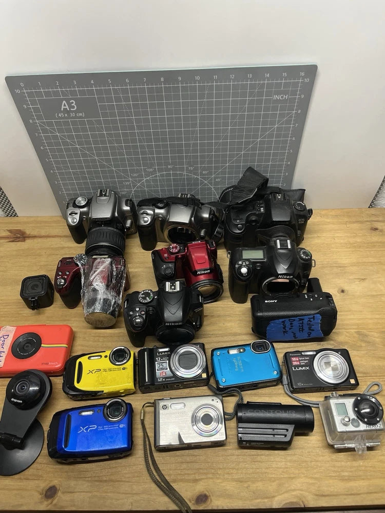 LOT OF 18  Cameras Nikon D3300 B500 Fujifilm XP80 Polaroid LUMIX Olympus GoPro