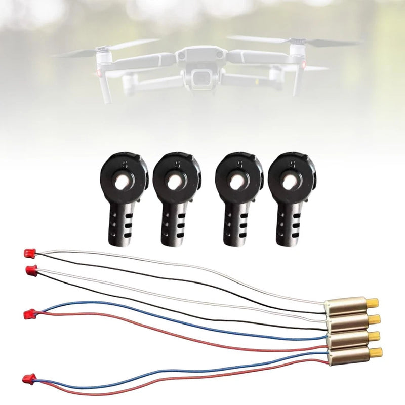 Set of 4 RC drone motors with motor mounts, wiring leads, and plug connectors