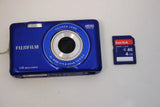 Blue Fujifilm FinePix compact digital camera with SanDisk 4GB SD card