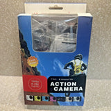 Action camera accessory kit in retail packaging, clear cover and mount parts