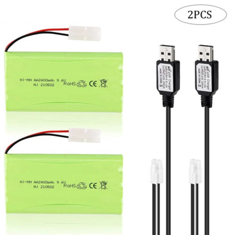 2PCS 2400mAh 9.6V AA NiMH RC Battery Pack KET 2P Connector for RC Car Truck Boat