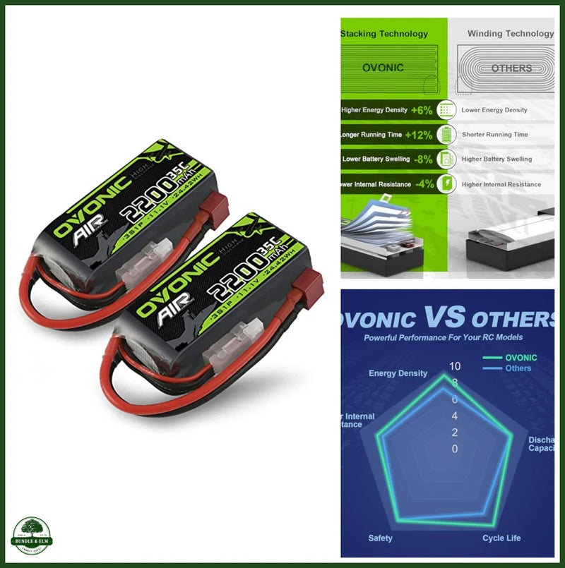 OVONIC 3S 11.1V Lipo Battery 2200mAh 35C Max to 70C Deans Connector - 2 Pack 3S Battery