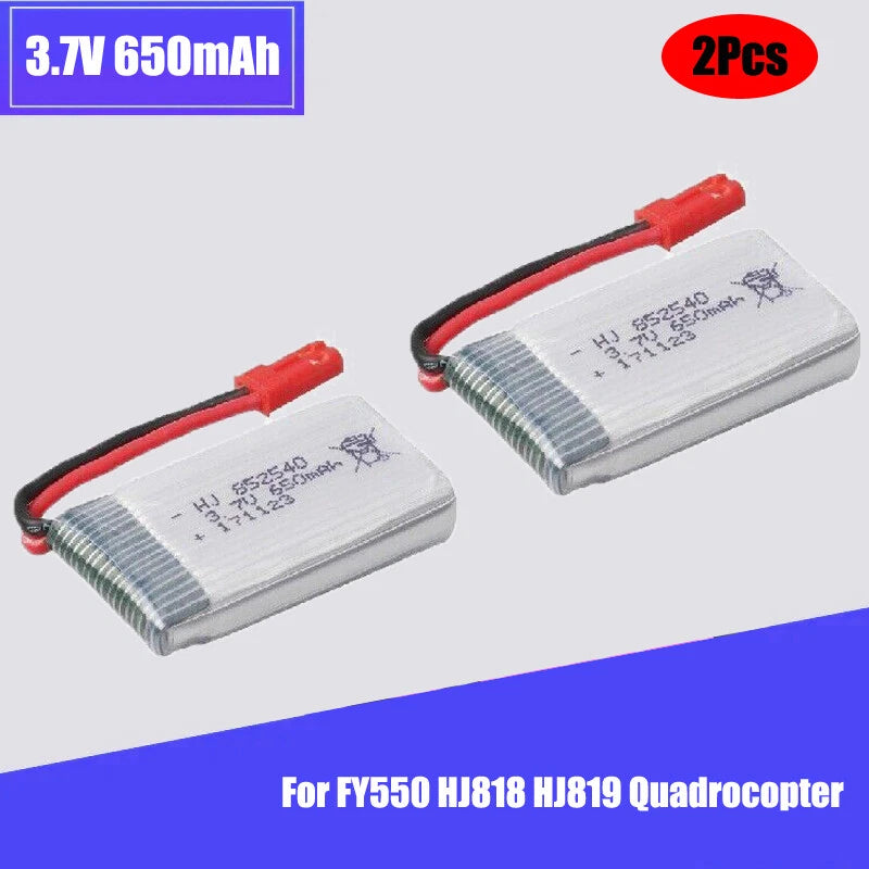 2Pcs 3.7V 650mAh 25C Lipo battery with JST plug for FY550 HJ818 819 Quadrocopter