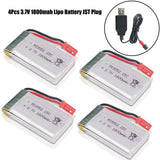 Pack (4) High Capacity LiPo DRONE BATTERY 3.7V 1800mAh 25C JST Plug w/ USB Cable Battery