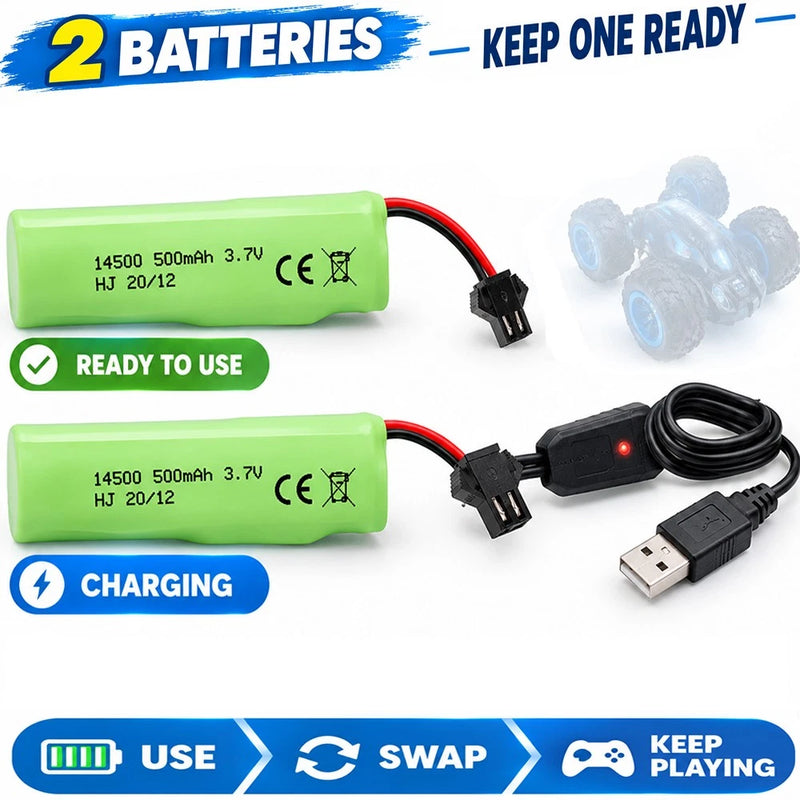 Rechargeable 14500 3.7V 500mAh lithium batteries with USB charging cable and leads