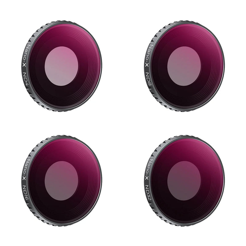 Set of purple ND camera filter rings with notched edges, waterproof design