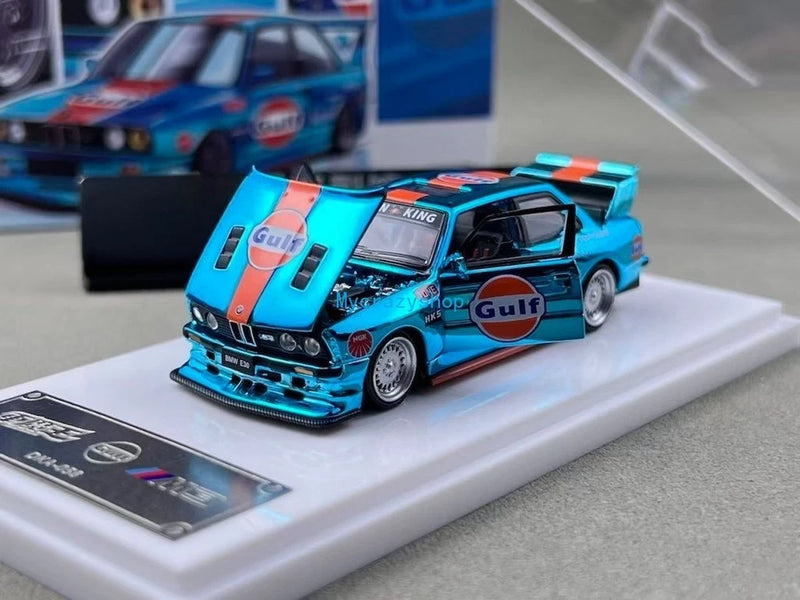 CR DK 1:64 Plating Blue Gulf M3 E30 Coupe Sports Open Model Diecast Metal Car