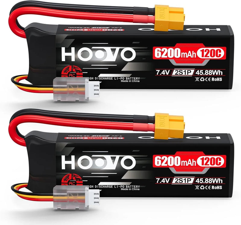 2S Lipo Battery 7.4V 6200mAh 120C RC Battery Pack Softcase with XT60 Plug