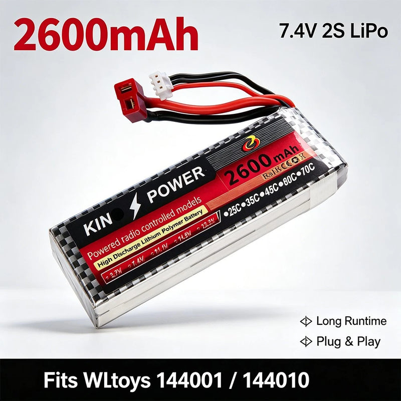 High Performance 2600mAh 7.4V 2S LiPo Battery T Plug for WLtoys RC Offroad Cars Battery