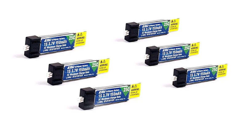 Pack of 6 150mah 1s 3.7v 25c Lipo Battery for E-Flite Hobbyzone Sport Cub S Battery