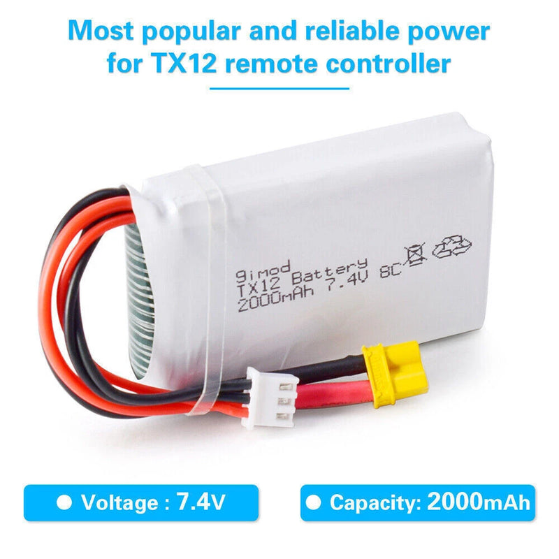 2000mAh 7.4V 8C Lipo Battery XT30 Plug for OPENTX RadioMaster TX12 Jumper T16 RC Battery