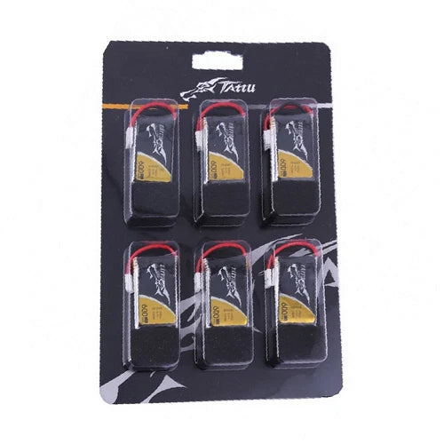 Pack of 6 Tattu 1S 3.7V LiPo batteries with Molex 51005-2P plugs, blister pack