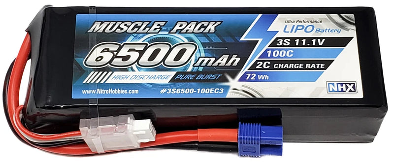 NHX Muscle Pack 3S 11.1V 6500mAh 100C Lipo Battery w/ EC3 Connector Battery