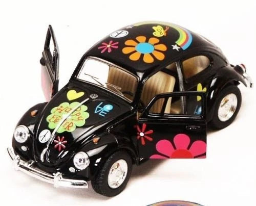New 5" Kinsmart 1967 Volkswagen Beetle w/ Flowers Decal Diecast Model 1:32 Black