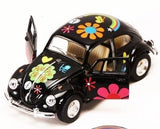 New 5" Kinsmart 1967 Volkswagen Beetle w/ Flowers Decal Diecast Model 1:32 Black