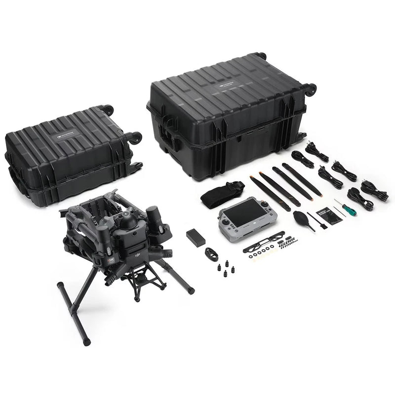 Enterprise drone combo kit with black battery station cases and accessories