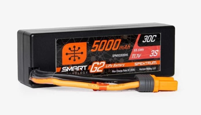 LiPo Battery 3S 30C 5000mAh SPEKTRUM 11.1V Smart G2 Hard Case IC5 Losi LMT Rey Battery