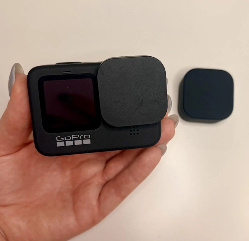 GoPro HERO9 black action camera with front display and mounted lens cover