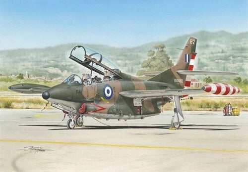 1/32 T-2 Buckeye model aircraft in olive green, landing gear down, side view