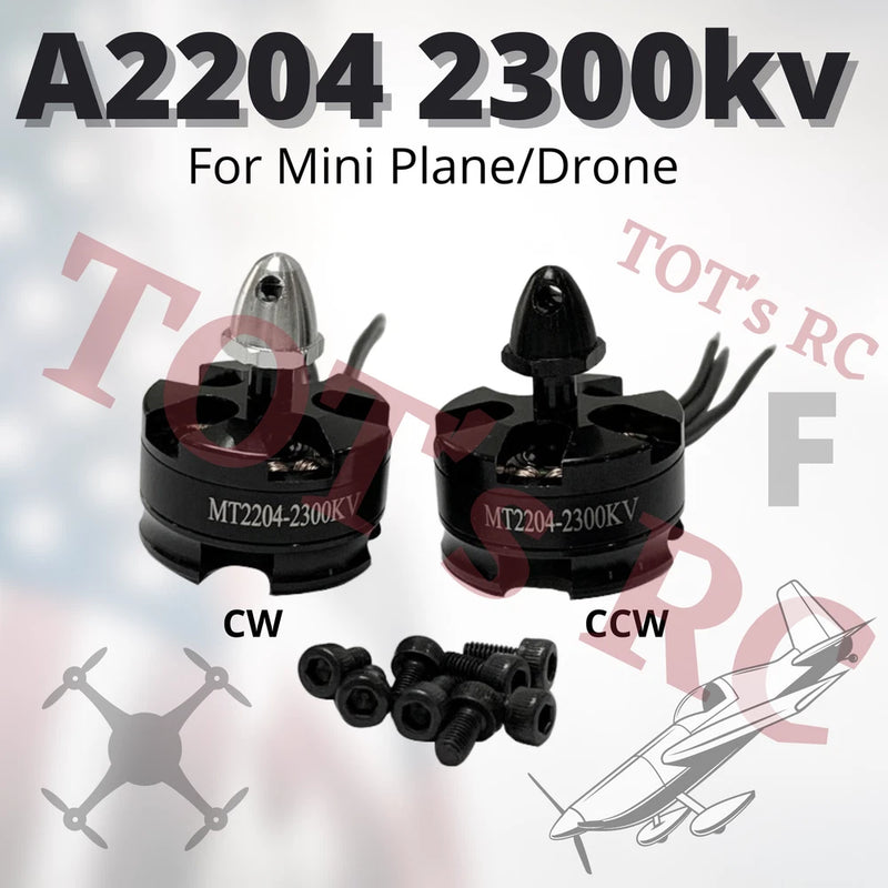 Black brushless quadcopter motor pair, CW/CCW rotation with mounting hardware