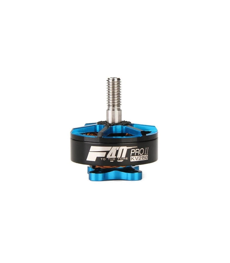 FPV brushless motor with blue frame, F40 PRO II label, and steel shaft