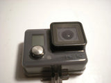 GoPro HERO action camera in gray housing, front lens and HERO logo