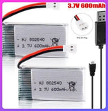2X 3.7V 600mAh 25C XH2.54 Plug Lipo battery +USB Charger For RC Quadcopter Drone Battery