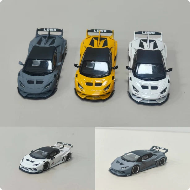 Set of five 1:64 Lamborghini die-cast car models in blue, yellow, and white