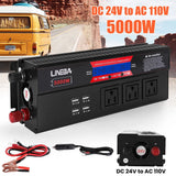 5000W DC 24V to AC 110V Power Inverter with 3 Outlets & 4 USB Ports Home RV