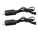2-pack 7.4V charger cables with USB-A plugs and two-pin battery connectors