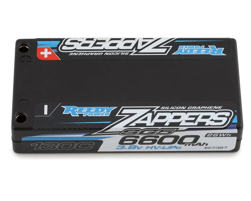 Reedy Zappers LiPo battery pack, black case with blue and white graphics, 3.8V 6600mAh
