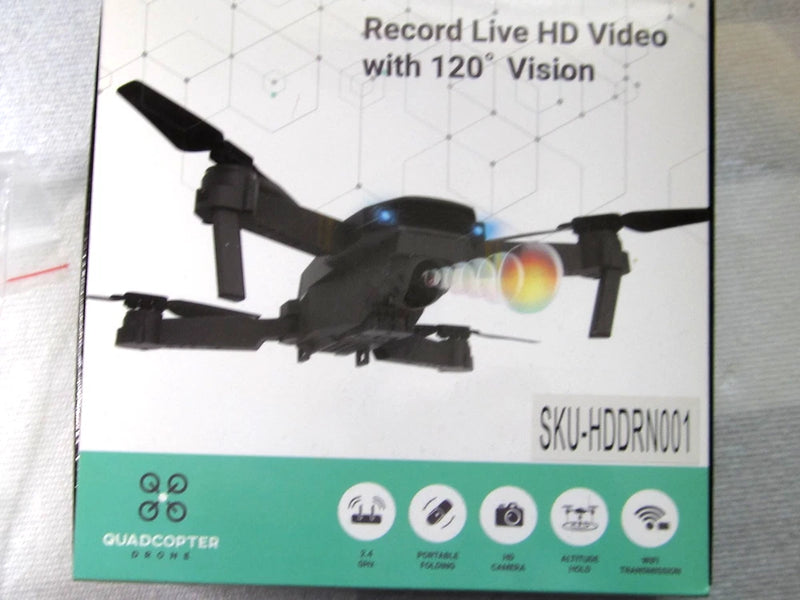 Black quadcopter drone with LED lights, 4-rotor design for HD live video