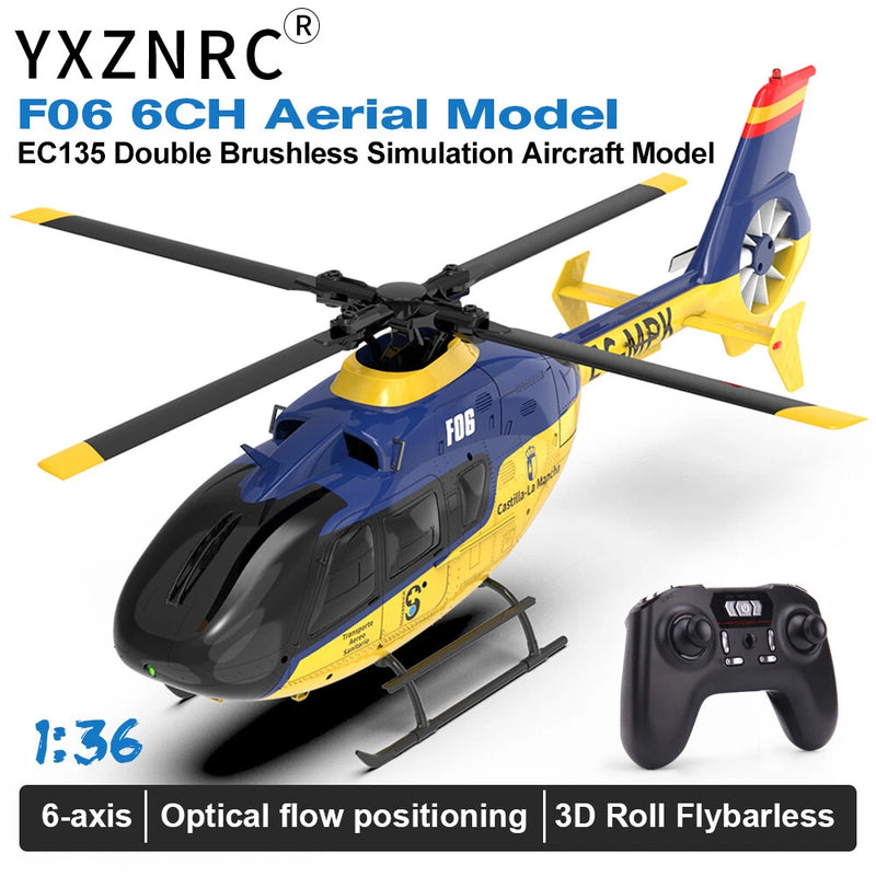 YXZNRC F06 EC135 3D 2.4G 6CH 6-Axis Gyro Brushless RTF  Flybarless RC Helicopter