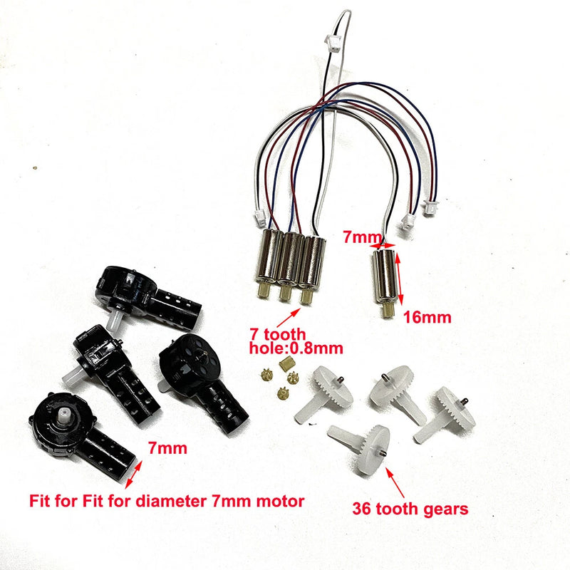 RC drone motor blade and gear spare parts kit with 7mm motors and 36-tooth gears